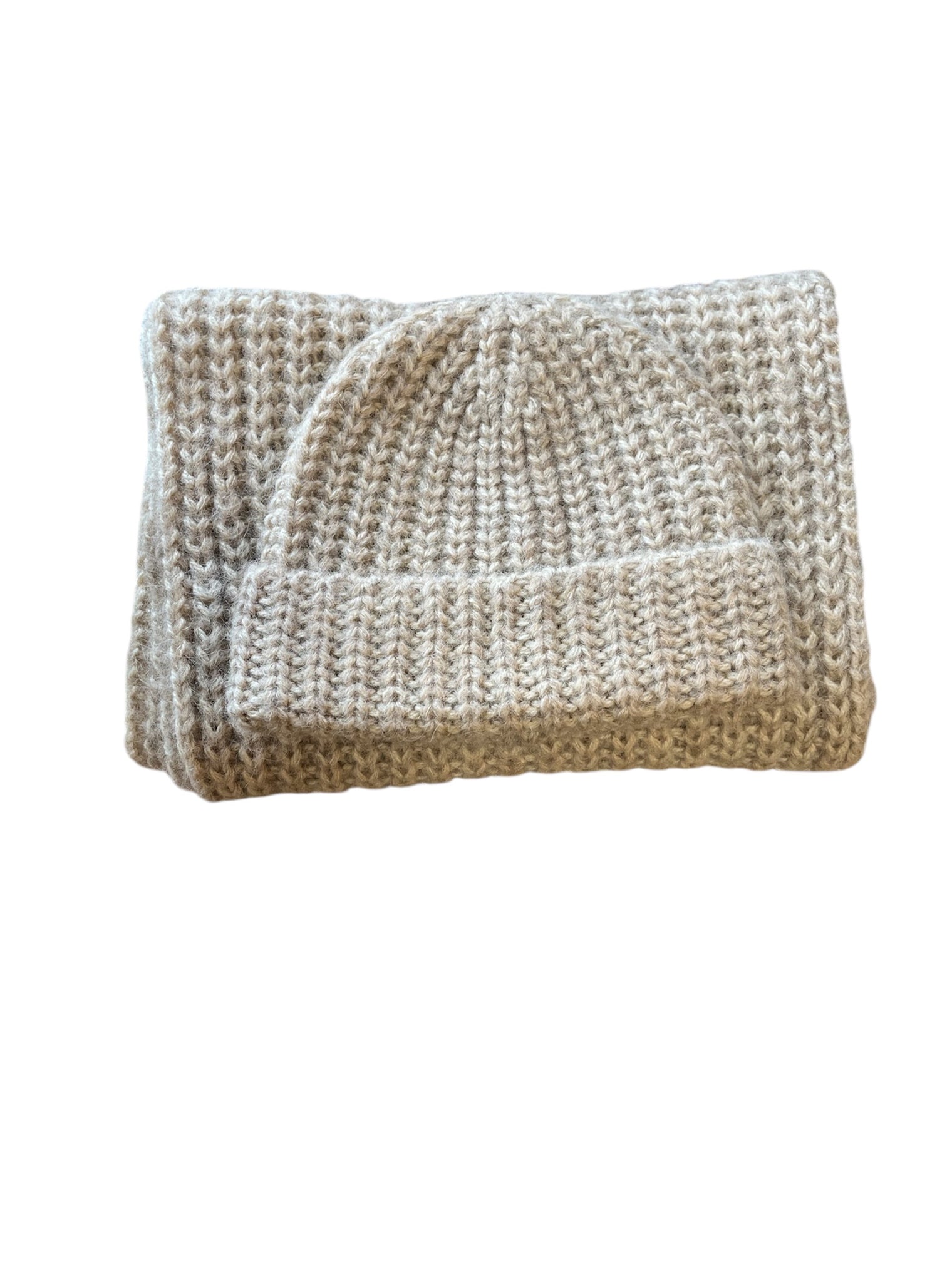 Knitted Alpaca Stitch Scarf & Hat Set