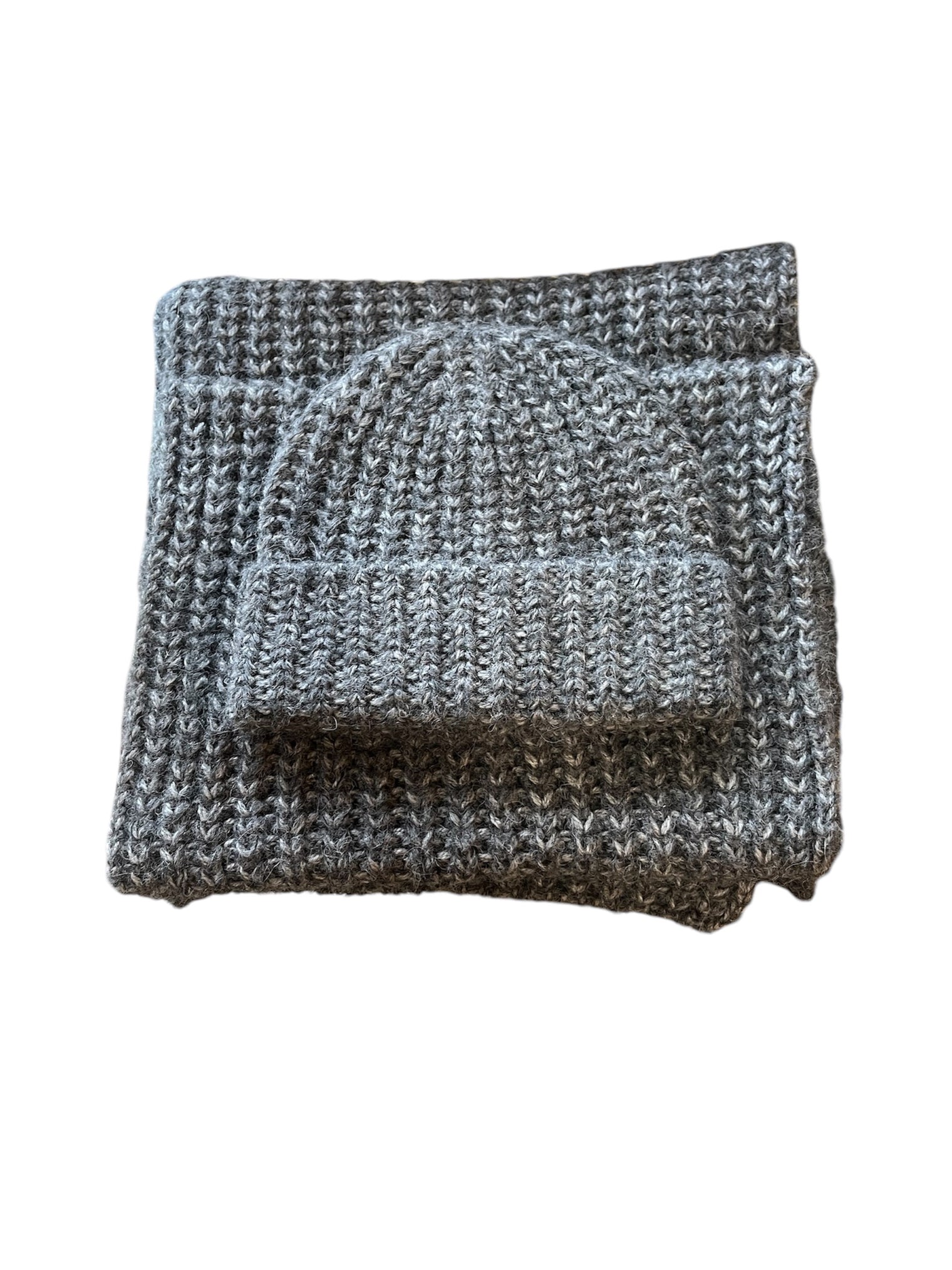 Knitted Alpaca Stitch Scarf & Hat Set