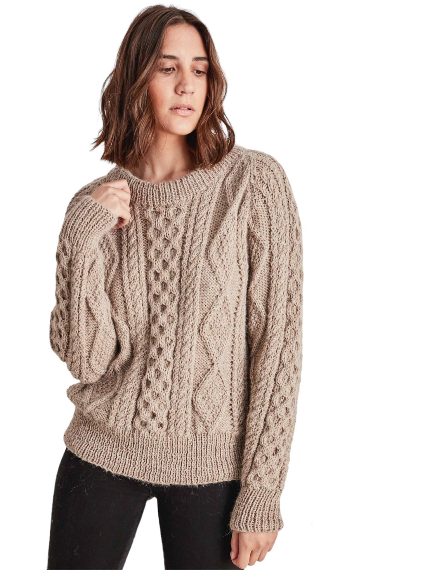 Hand Knit Emma Cable Pullover Alpaca Sweater