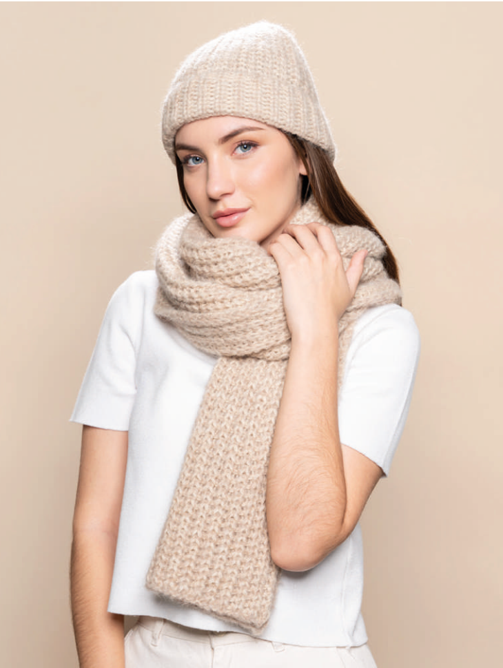 Knitted Alpaca Stitch Scarf & Hat Set