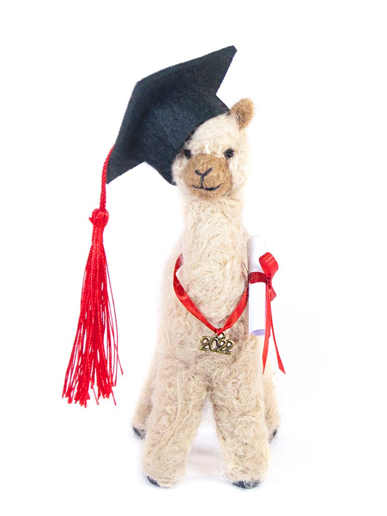 7" Felted Graduation Huacaya Alpaca Sculpture