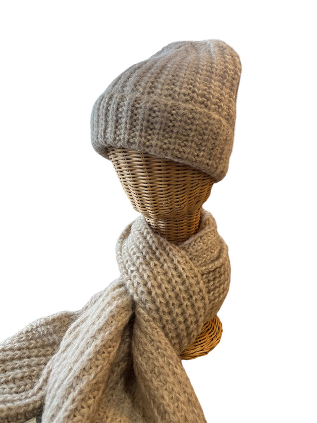 Knitted Alpaca Stitch Scarf & Hat Set