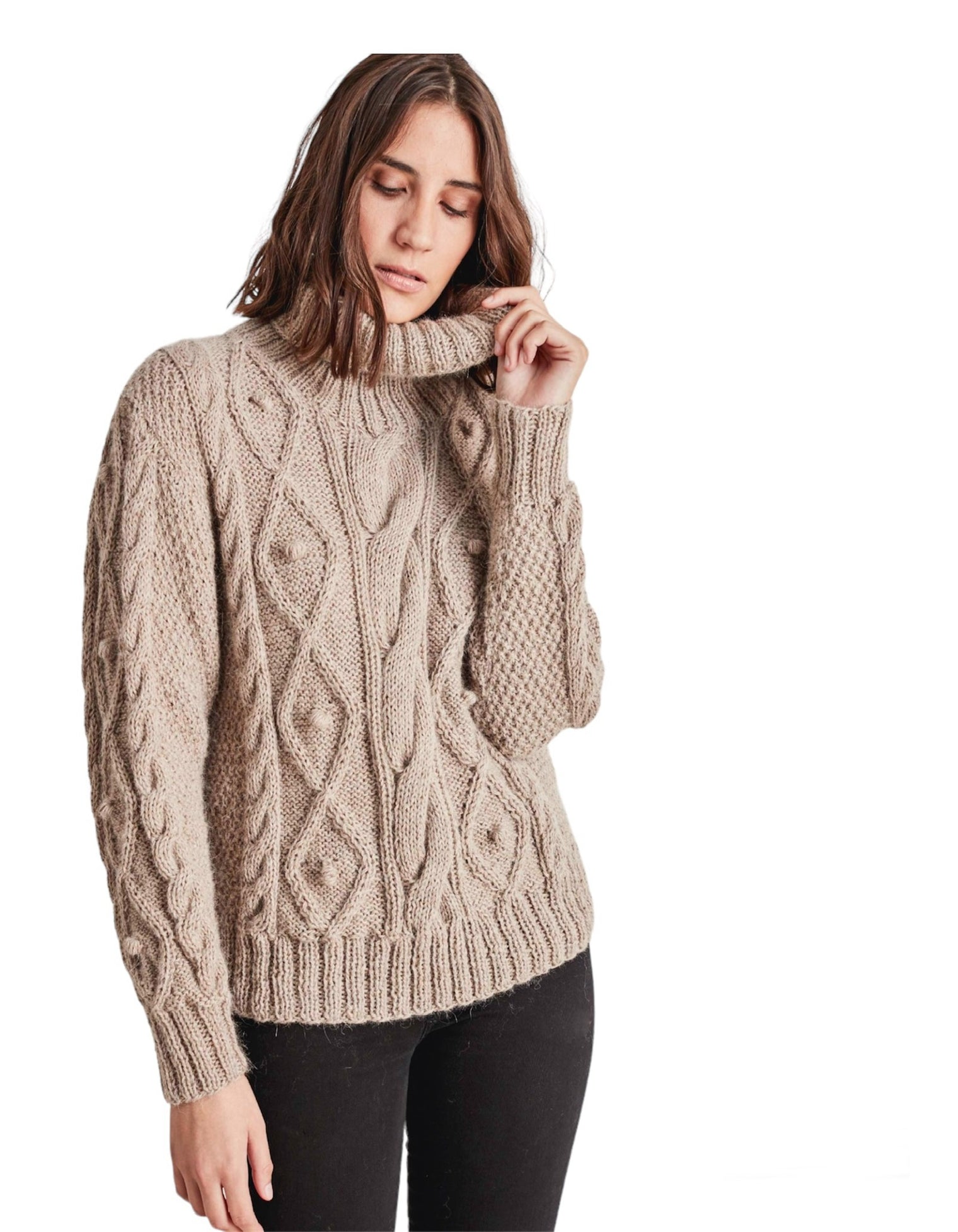 Hand Knit Alpaca Cable Turtleneck Sweater