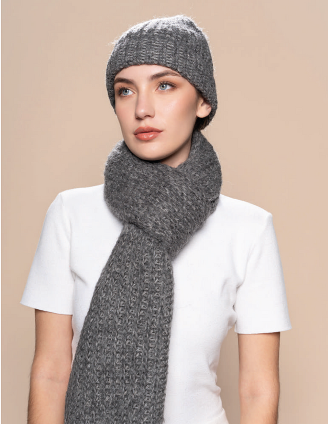 Knitted Alpaca Stitch Scarf & Hat Set