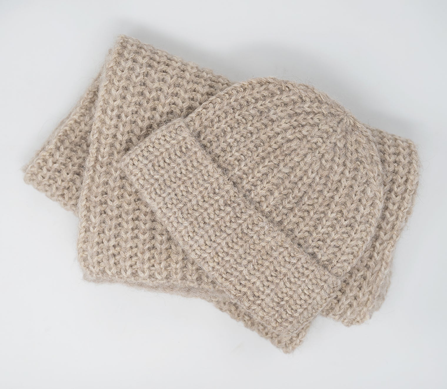 Knitted Alpaca Stitch Scarf & Hat Set