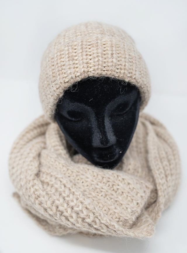 Knitted Alpaca Stitch Scarf & Hat Set
