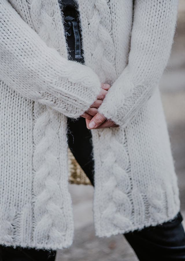 Ladies' Chunky Cable Knit Alpaca Cardigan