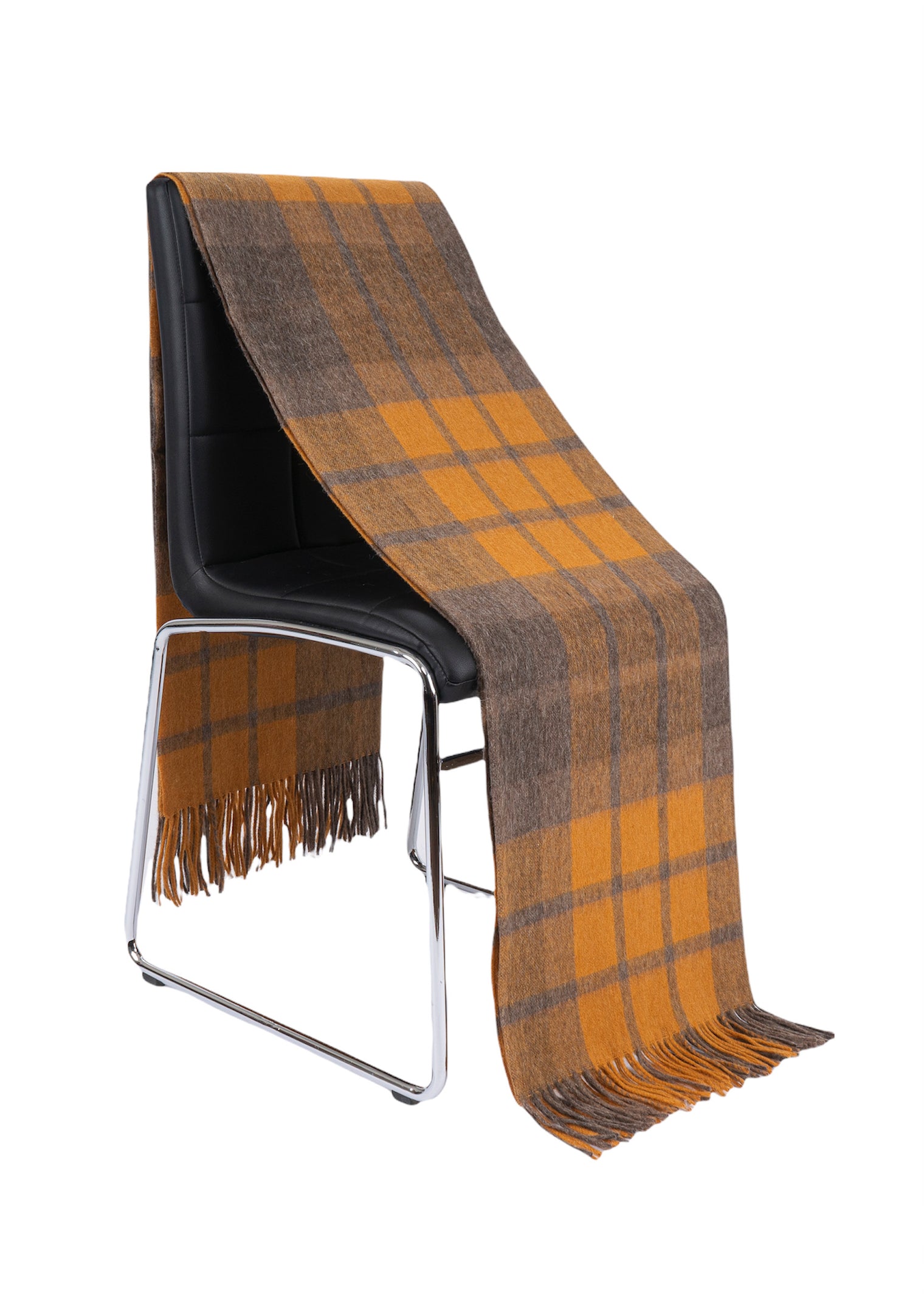 Alpaca Tartan Throw Orange Charcoal & Tawny